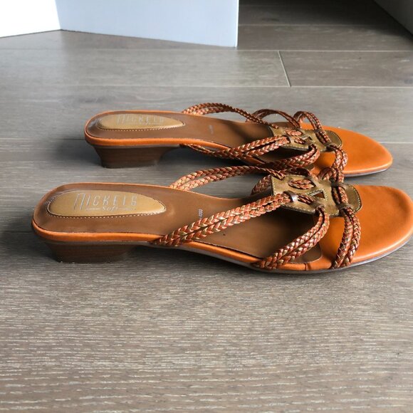 Nickels Soft Poron 4000 Leather Sandals w Braided Design Orange Olive Tan - Picture 2 of 7